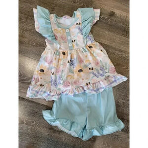 Pete &‎ Lucy Bee Butterfly Toddler Girl Outfit Set 2t Shorts and top ruffles #2